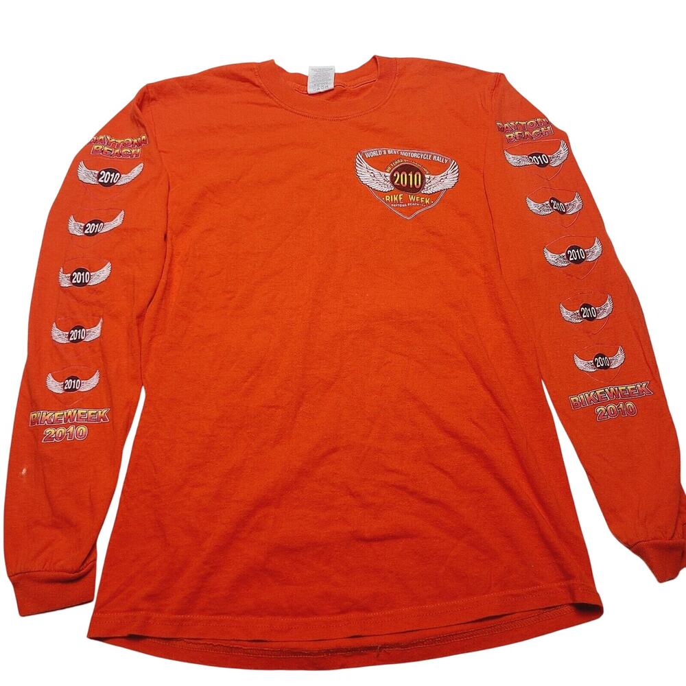 Daytona Beach 2010 Bike Week Long Sleeve T Shirt Men's Size Small Orange Flames